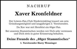 Traueranzeige Xaver Kronfeldner