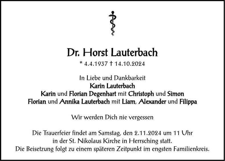 Traueranzeige Horst Lauterbach