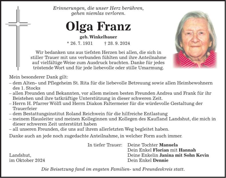 Traueranzeige Olga Franz