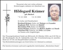 Traueranzeige Hildegard Krämer