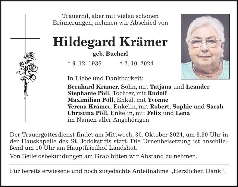 Traueranzeige Hildegard Krämer