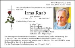 Traueranzeige Irma Raab