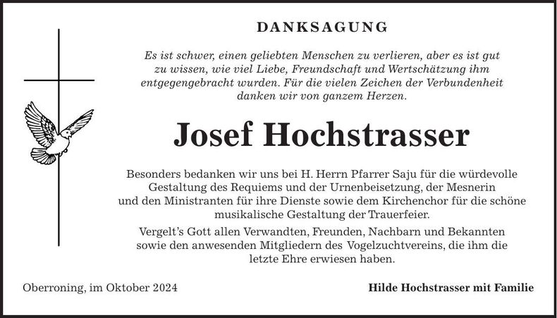Traueranzeige Josef Hochstrasser