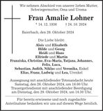 Traueranzeige Amalie Lohner