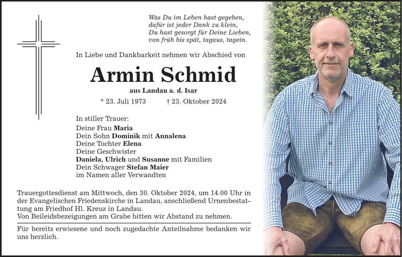 Traueranzeige Armin Schmid