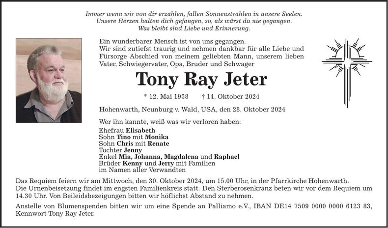 Traueranzeige Tony Ray Jeter