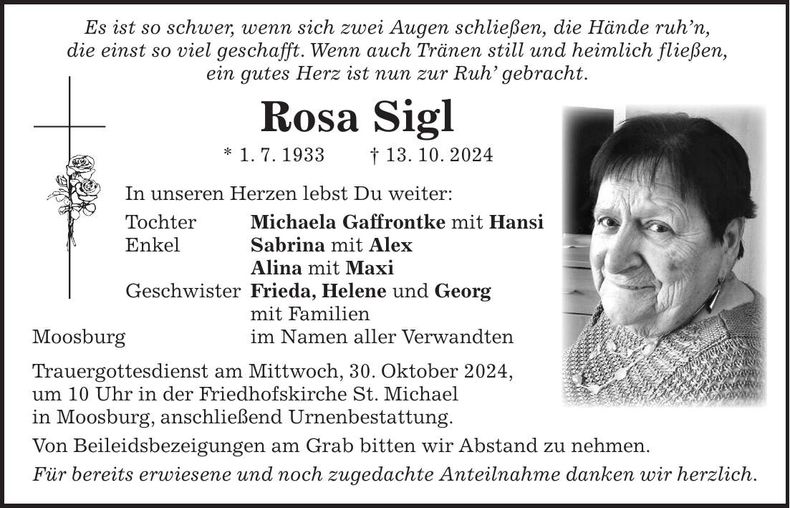Traueranzeige Rosa Sigl