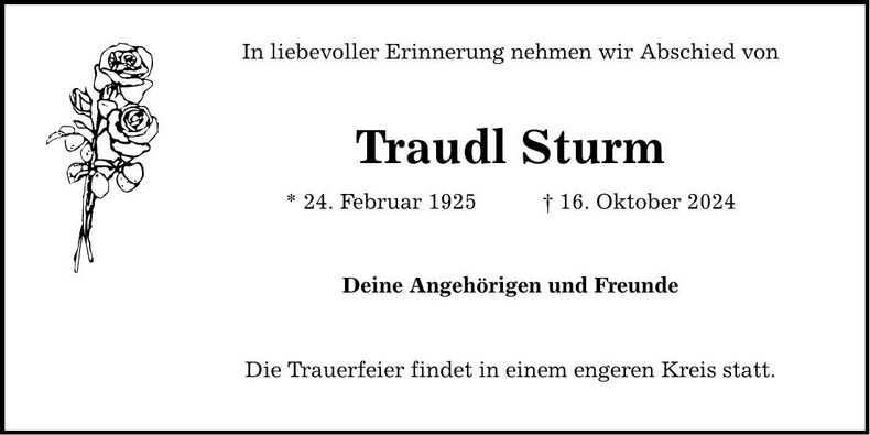 Traueranzeige Traudl Sturm