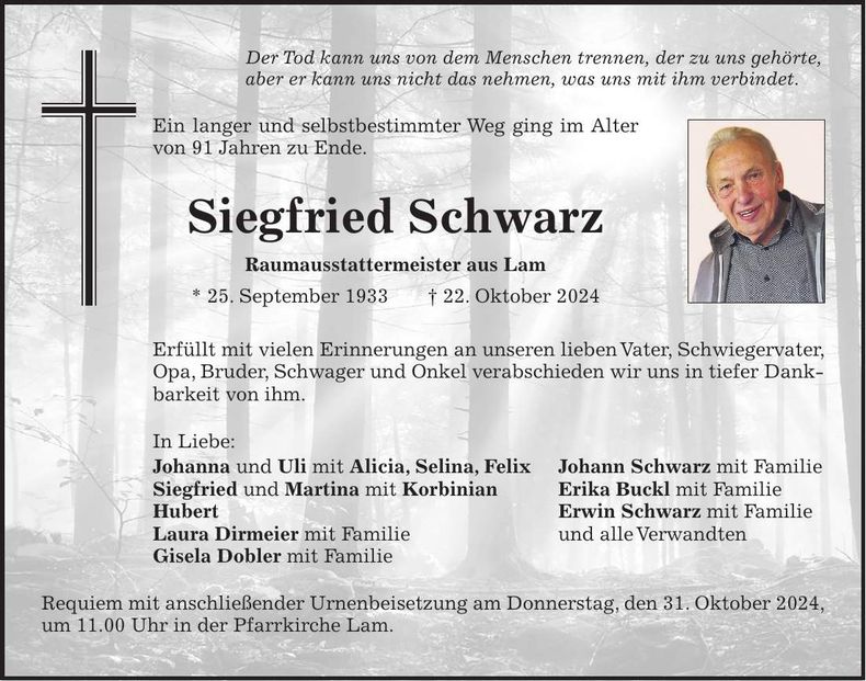 Traueranzeige Siegfried Schwarz