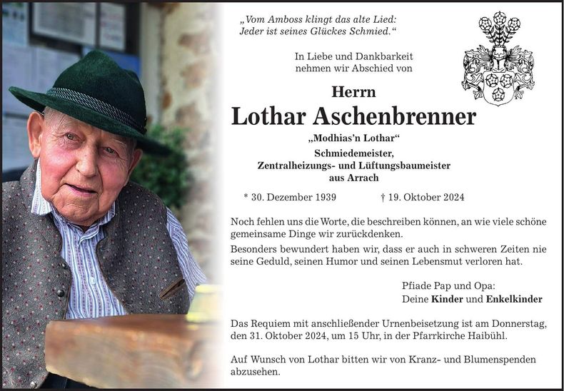 Traueranzeige Lothar Aschenbrenner