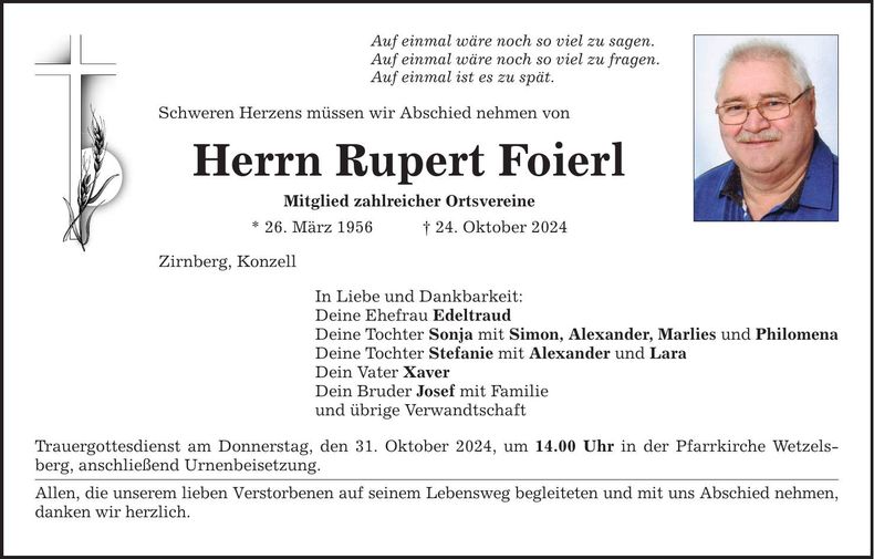 Traueranzeige Rupert Foierl