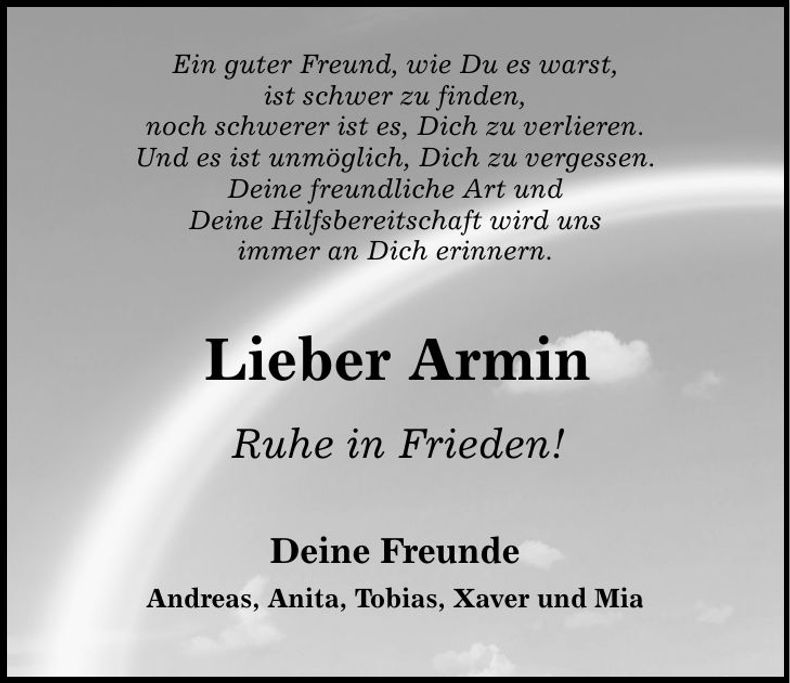 Traueranzeige Armin Schmid
