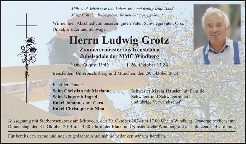 Traueranzeige Ludwig Grotz