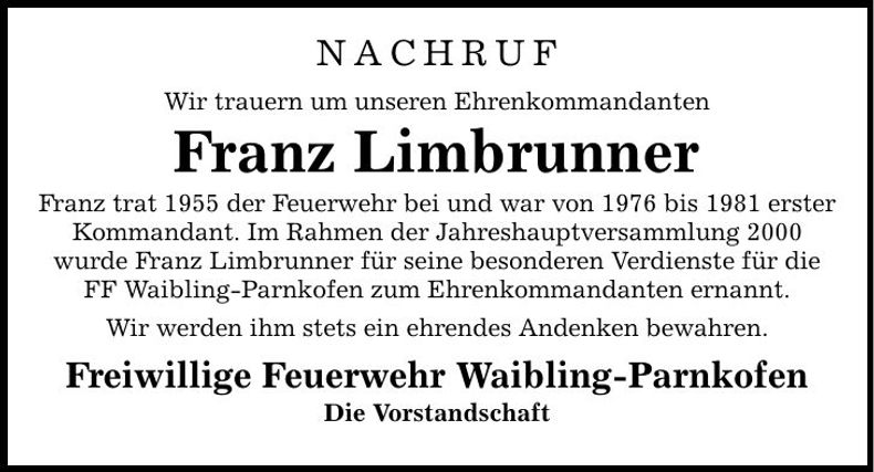 Traueranzeige Franz Limbrunner