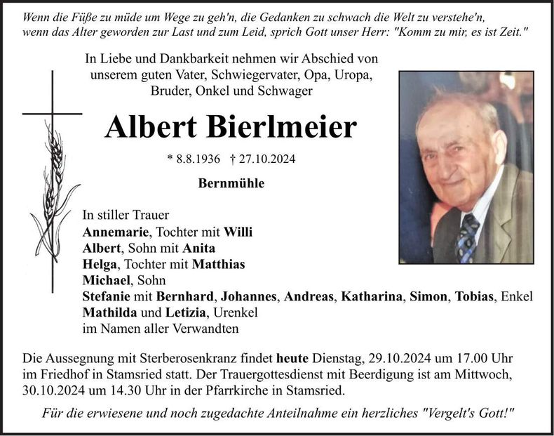 Traueranzeige Albert Bierlmeier