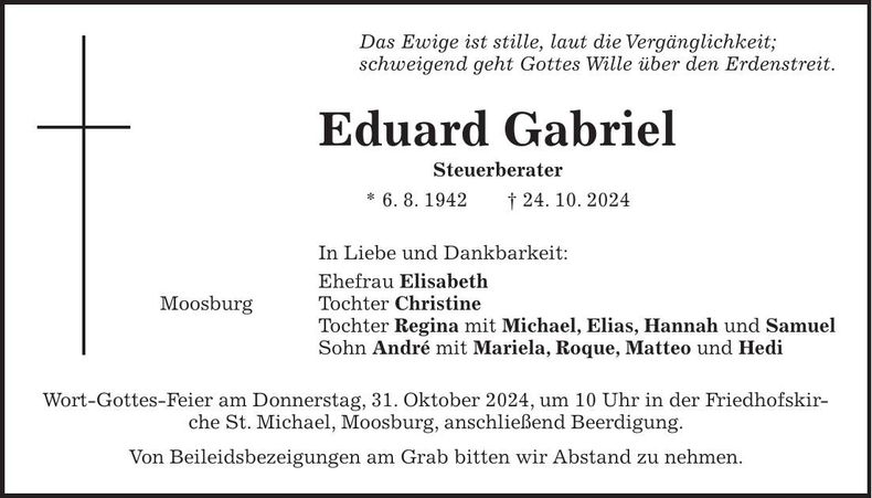 Traueranzeige Eduard Gabriel