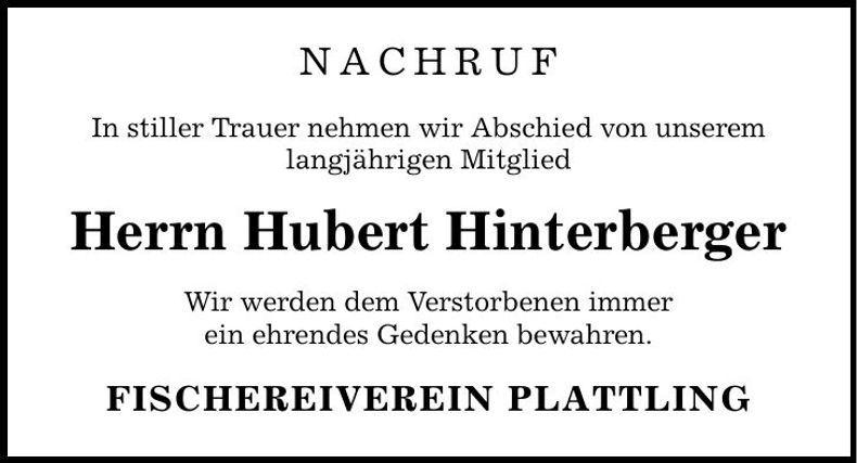 Traueranzeige Hubert Hinterberger
