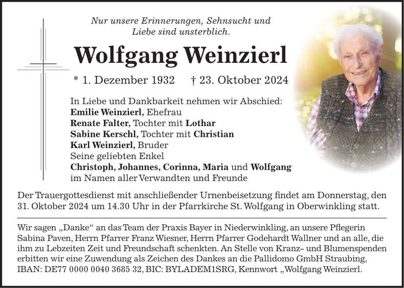 Traueranzeige Wolfgang Weinzierl