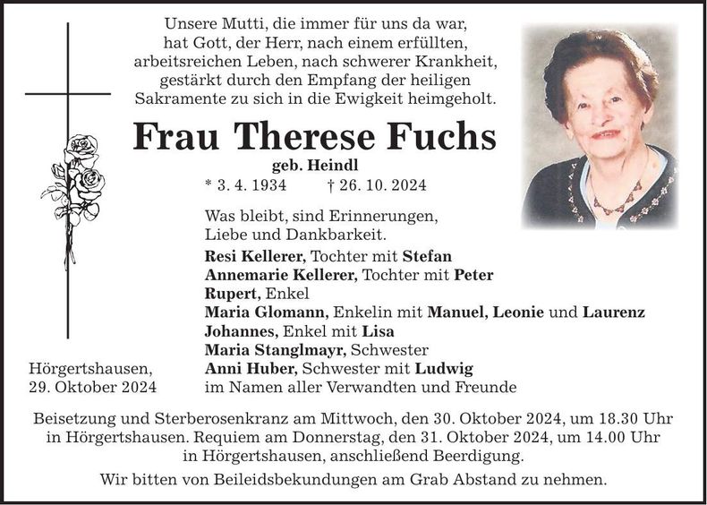 Traueranzeige Therese Fuchs