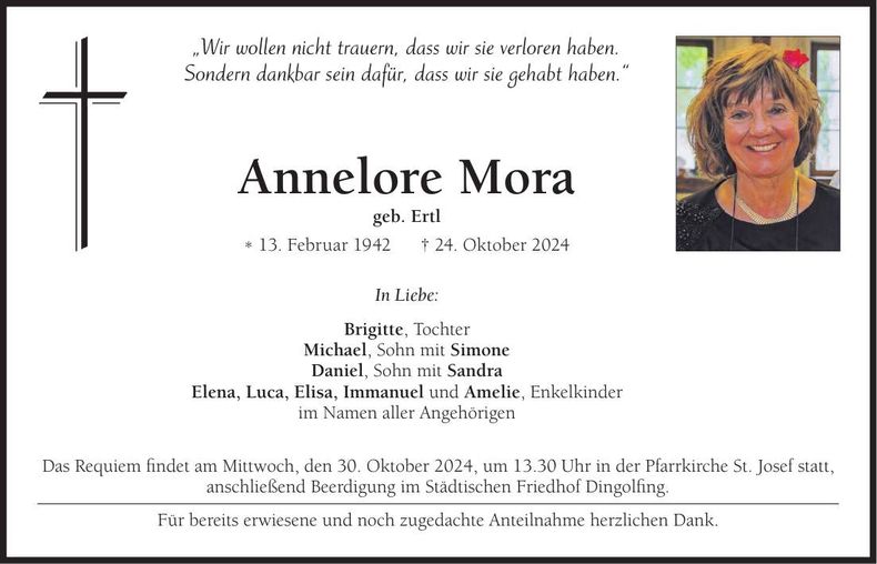 Traueranzeige Annelore Mora
