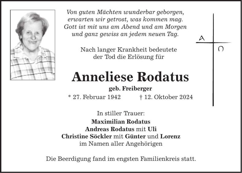 Traueranzeige Anneliese Rodatus