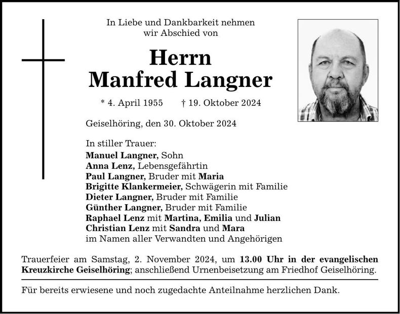 Traueranzeige Manfred Langner