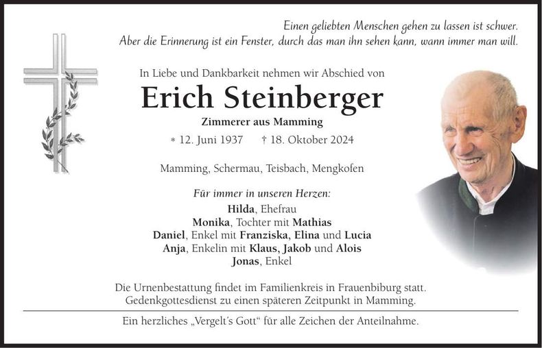 Traueranzeige Erich Steinberger