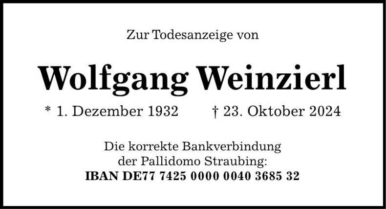 Traueranzeige Wolfgang Weinzierl