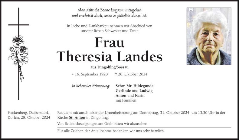 Traueranzeige Theresia Landes
