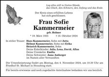 Traueranzeige Sofie Kammermeier
