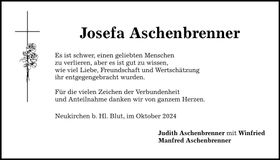 Traueranzeige Josefa Aschenbrenner