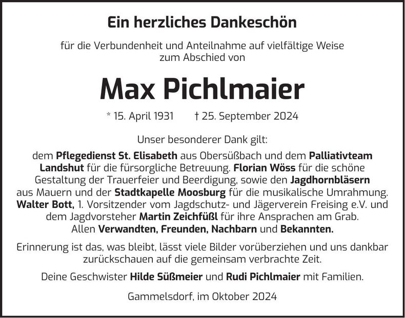 Traueranzeige Max Pichlmaier