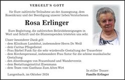 Traueranzeige Rosa Erlinger