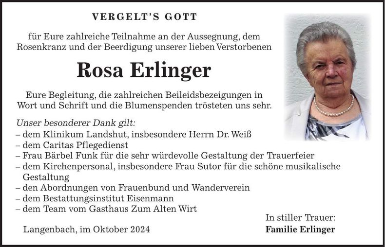 Traueranzeige Rosa Erlinger