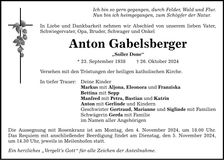 Traueranzeige Anton Gabelsberger