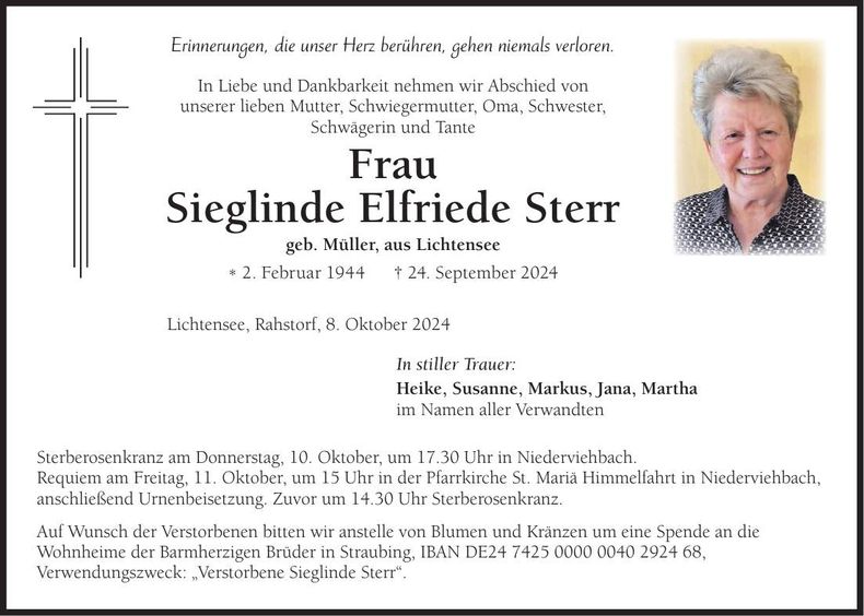 Traueranzeige Elfriede Sterr