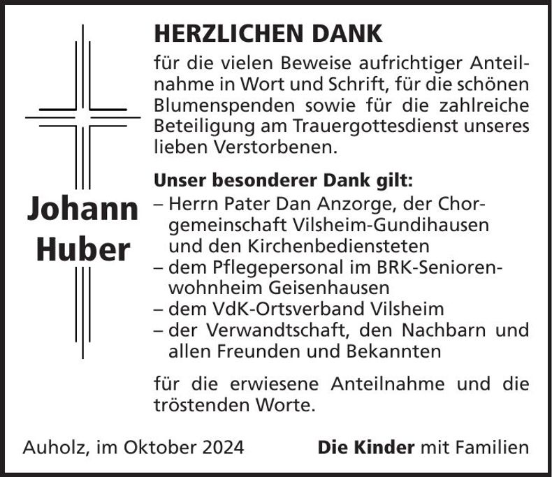 Traueranzeige Johann Huber
