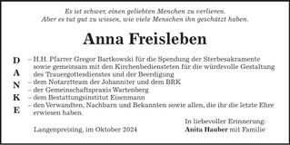 Traueranzeige Anna Freisleben