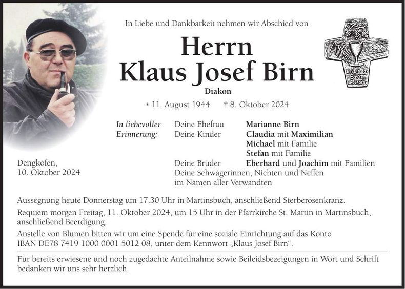 Traueranzeige Klaus Josef Birn