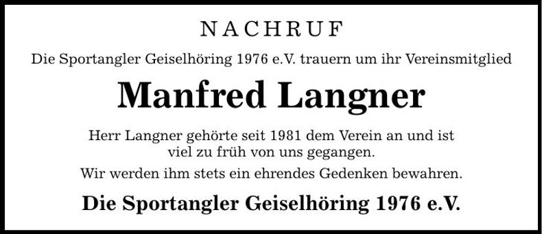 Traueranzeige Manfred Langner