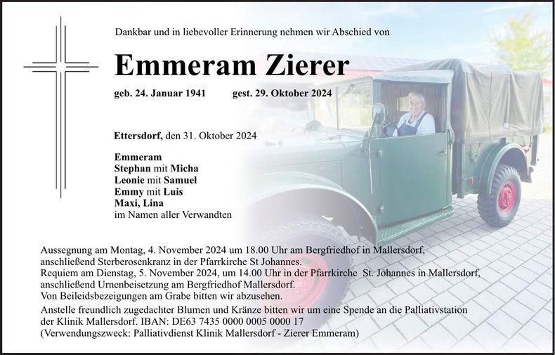 Traueranzeige Emmeram Zierer