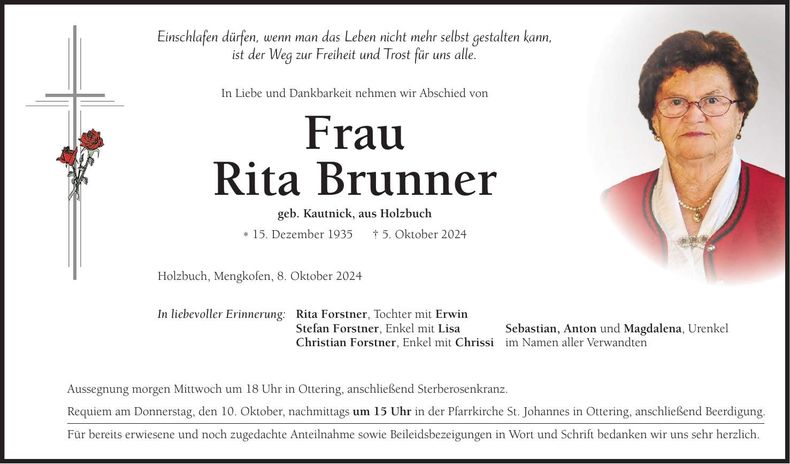 Traueranzeige Rita Brunner