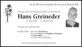 Traueranzeige Hans Greineder