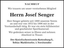 Traueranzeige Josef Senger