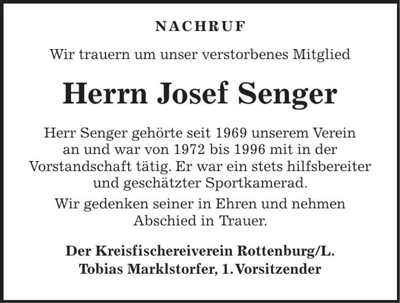 Traueranzeige Josef Senger