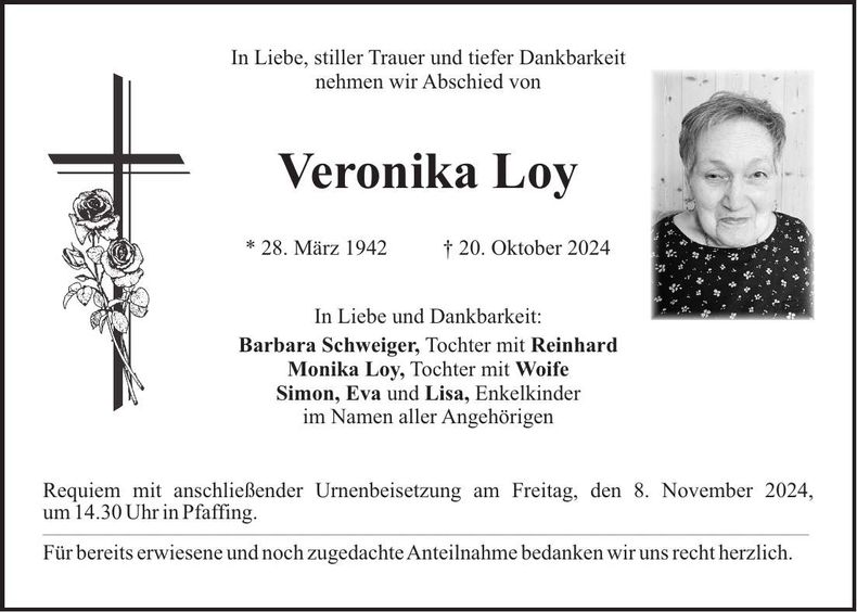 Traueranzeige Veronika Loy