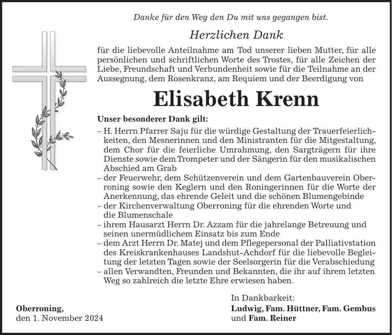 Traueranzeige Elisabeth Krenn