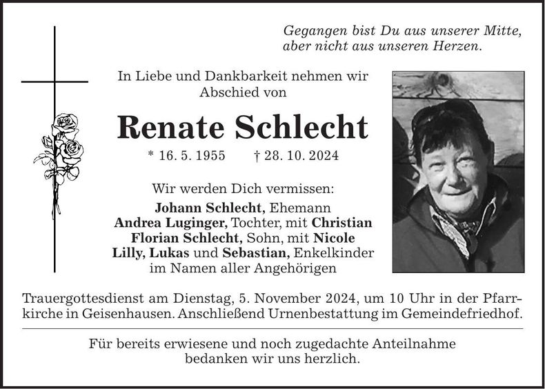 Traueranzeige Renate Schlecht