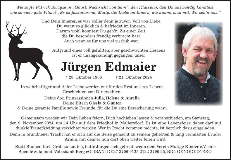 Traueranzeige Jürgen Edmaier