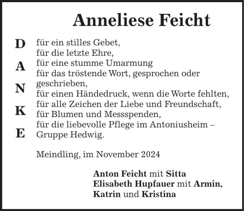 Traueranzeige Anneliese Feicht